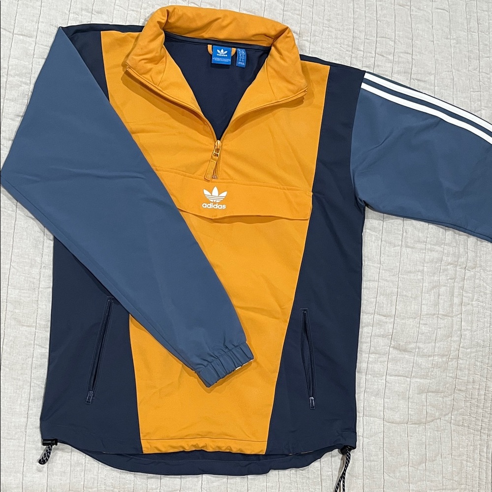 Adidas Men's Blue and Yellow-orange anorak windbreaker 1/2 zip with hood